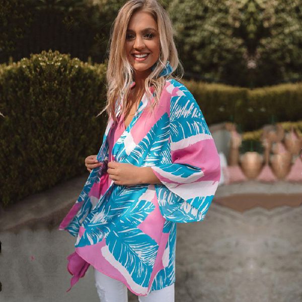 

boho printed 3/4 sleeve front open long kimono plus size vintage summer clothing for women and blouses shirts a840 210416, White;black