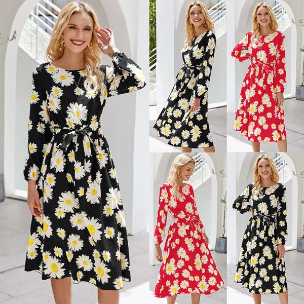 

casual dresses women's autumn / winter daisy print drs, Black;gray
