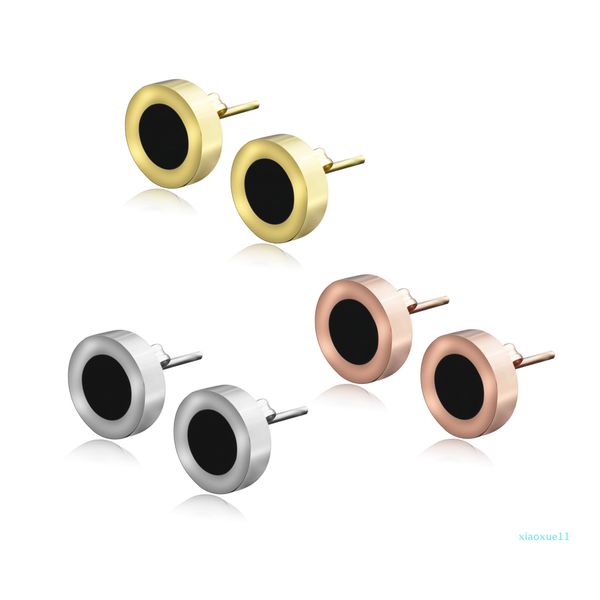 

luxury- high polished fashion titanium steel stud earrings black white beauty earrings for women jewelry gift wholesale, Golden;silver