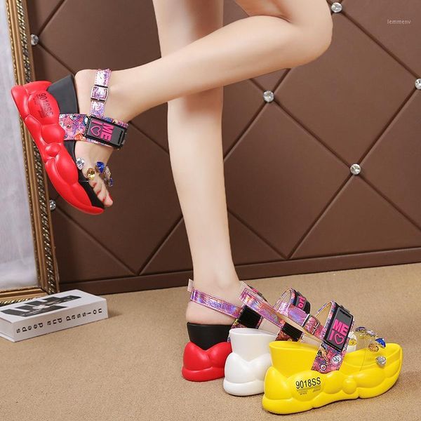

sandals moipheng platform women 2021 chunky red high heels white summer fashion transparent increase wedge rhinestone1, Black