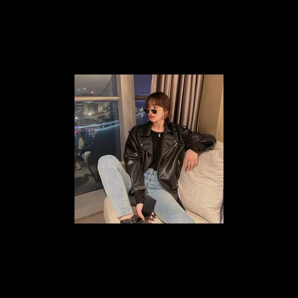 

women's jackets quality spring black soft pu leather loose turn-down collar fashion women wild biker jacket coat street casual outerwea, Black;brown