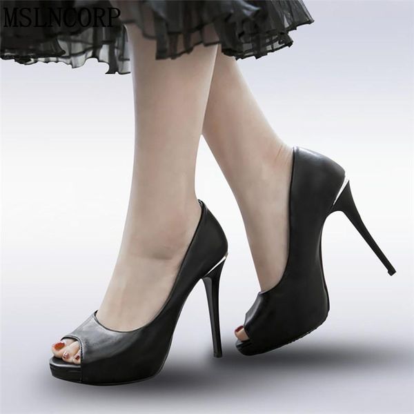 

plus size 34-43 summer sping peep toe simple sandals womens pumps platform stiletto heels party shoes dress, Black