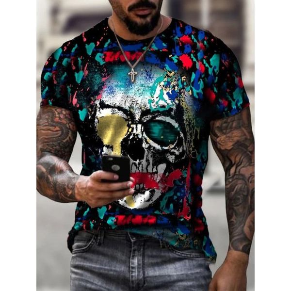 

color skull pattern 3d printed t-shirt unique fashion, beautiful, breathable and comfortable daily party travel visual impact gothic style m, White;black