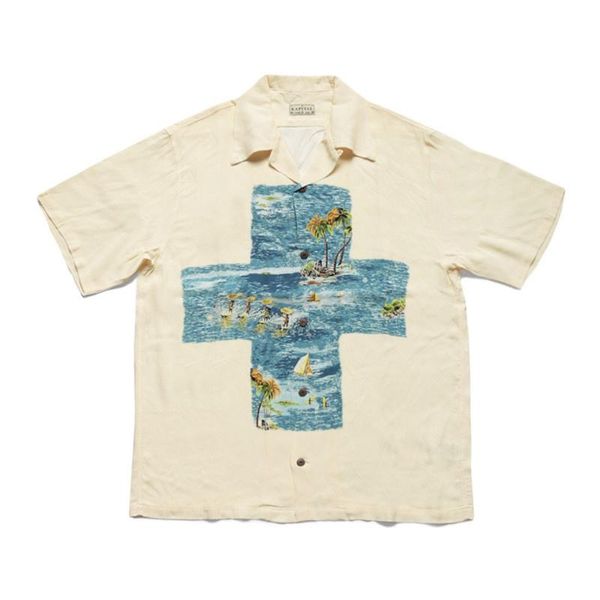 

men's casual shirts japanese style travel kapital rayon hawaiian and women's surfing cross print short sleeve shirt beach couple, White;black