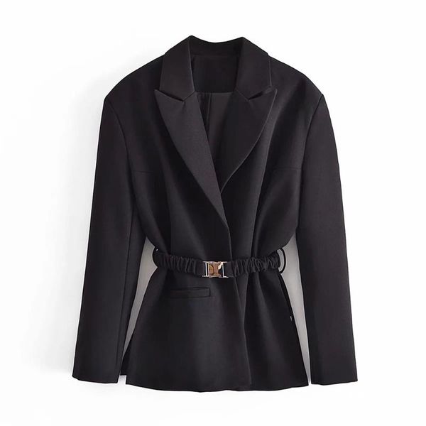 

women's suits & blazers dylqfs 2021 women elegant black long sleeve streetwear suit female vintage office lady belt split jacket casual, White;black