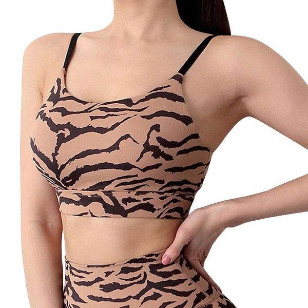

yoga outfit summer fashion women's bra printed striped spare shoulder sling tiger pattern sports fitness underwear shockproof
