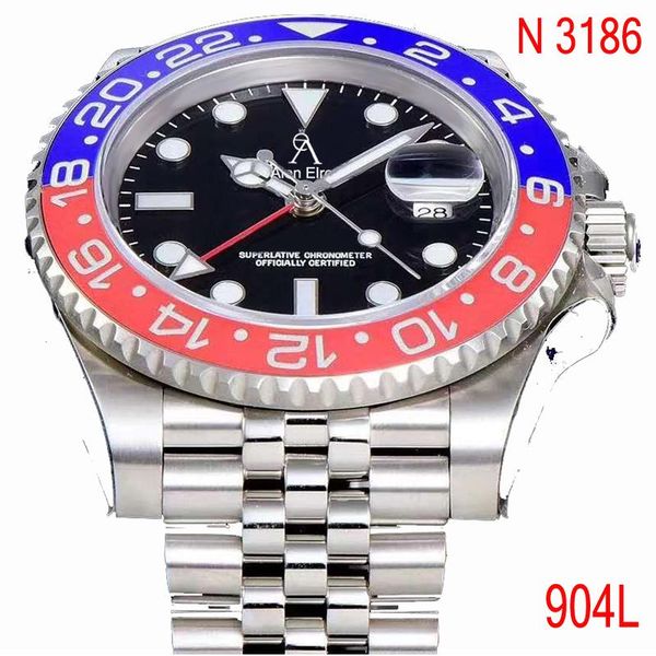 

wristwatches luxury red&blue ceramic bezel gmt- mechanical watches 1:1 men 904l sapphire glass watch eta 3186, Slivery;brown