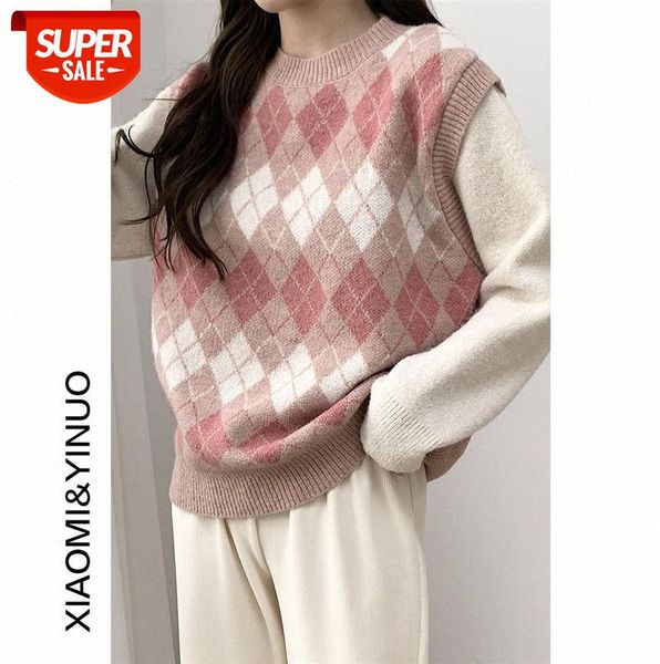 

[ou fan] 7777 retro diamond sweater women loose stitching fake two-piece long-sleeved #dc5g, Black;gray