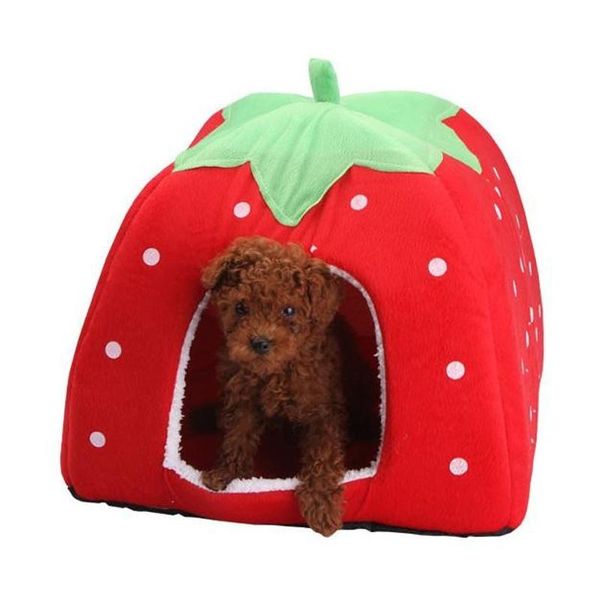 

pet dog cat washable litter strawberry bed indoor house kennel doggy warm cushion basket super soft mat supplies collapsible kennels & pens