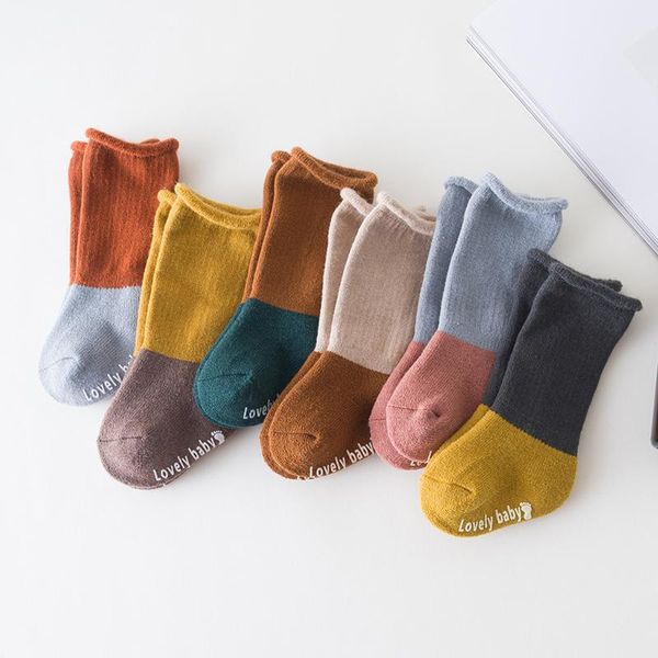

socks autumn winter baby solid color warm thick for born infant cotton soft non-slip boys girls floor sock clothes, Pink;yellow