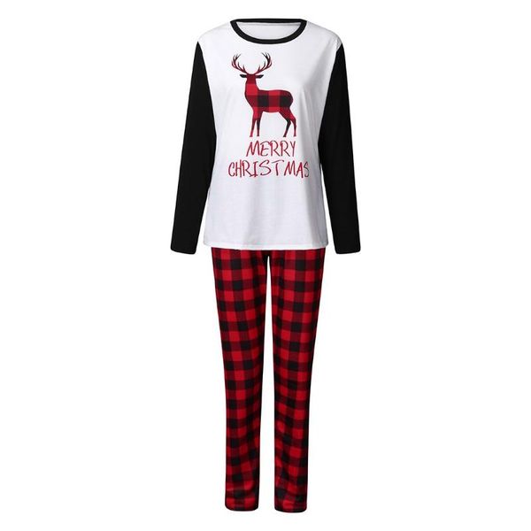 

christmas women mommy deer printed plaid pants xmas family clothes pajamas women's t-shirt, White