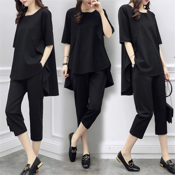 

two piece dress big size 5xl women set summer short sleeve and pants casual tracksuit plus lady streetwear, White