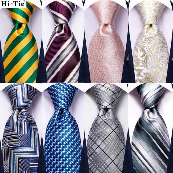 

bow ties hi-tie light blue pink paisley silk wedding tie for men novelty designer quality hanky cufflink gift nicktie set drop, Black;gray