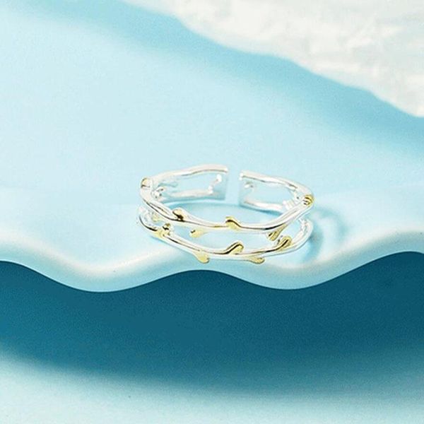 

cluster rings kofsac cute girl two-color tree branches double layer ring lady gift 925 sterling silver jewelry fashion women accessories, Golden;silver