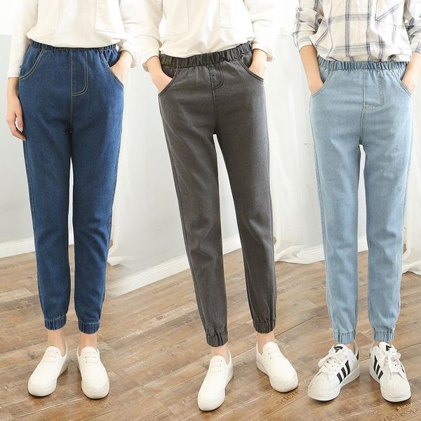 

women's jeans plus size elastic waist harem female casual pocket skinny pencil pants high stretch denim women trousers 2021, Blue