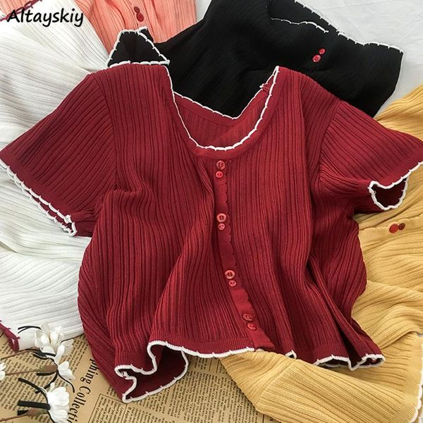 

women's t-shirt t-shirts women candy color summer camisetas cozy stylish korean style teenagers crop ropa feminine v-neck button mujer, White