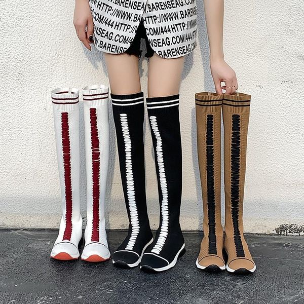

boots large size women's 41-43 feet wide and fat sister autumn 2021 knitted over-the-knee socks elastic, Black