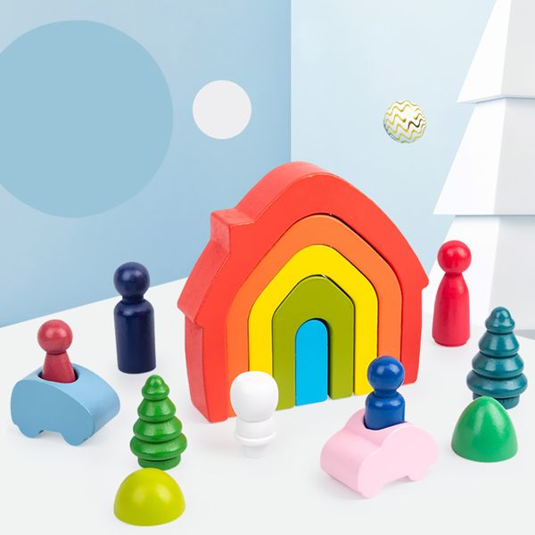

DIY Stacking Game Learning Training Puzzle Baby Early Educational Toy Kids Montessori Wooden Toys Rainbow Blocks dropshipping