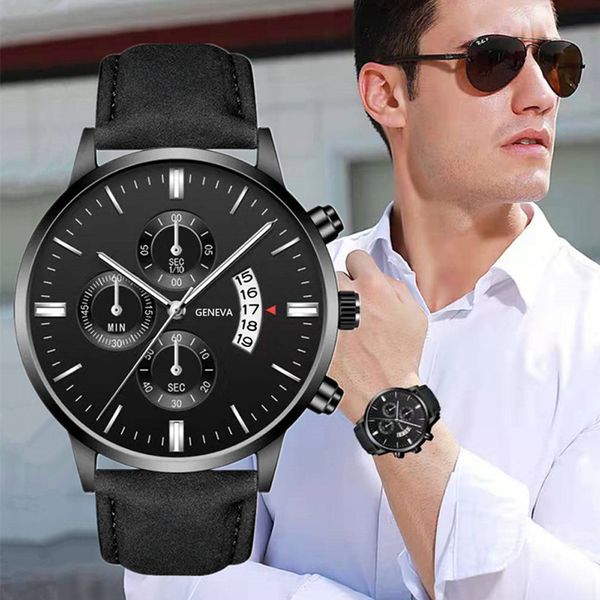 

men watch fashion sport wrist watch alloy case leather band watch quartz business wristwatch calendar clock gift, Slivery;brown