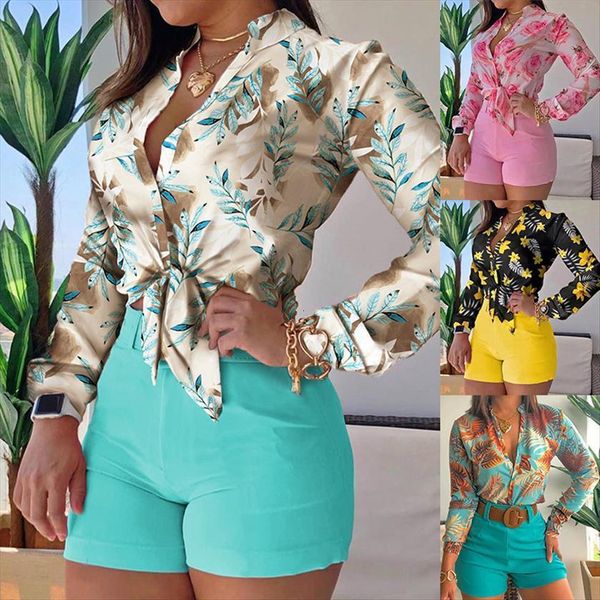 

summer clothes shorts sets women tracksuits long sleeve plus size fashion printing 2 piece set high waist two, Gray