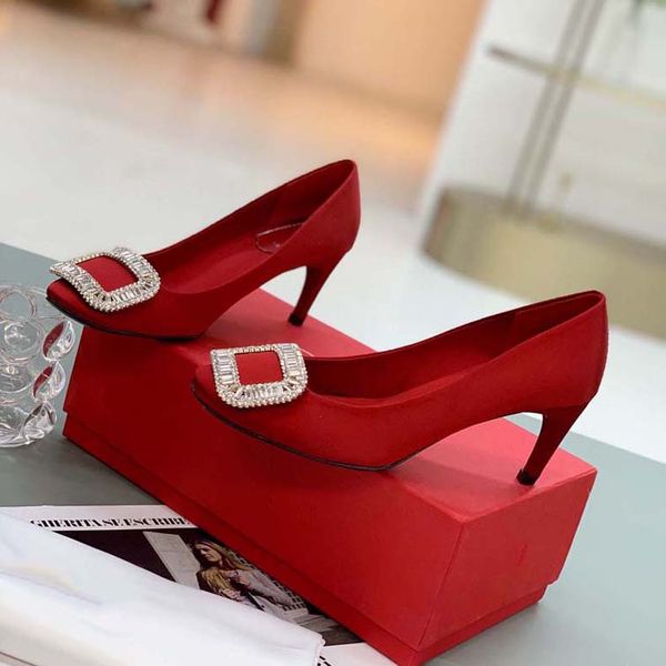 

designer shoes fashion women sandals high heels pointed crystal buckle sandals 6.5 cm heel straps leather soles, Black
