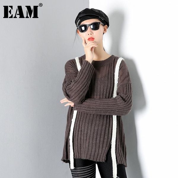 

[eam] big size striped knitting sweater loose fit round neck long sleeve women pullovers fashion tide autumn winter 2021 1dd2757 women', White;black