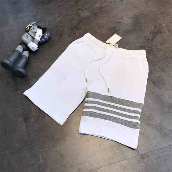 

tb classic yarn dyed four bar waffle men's and women's lovers' loose, casual versatile sports five point straight tube shorts, Black