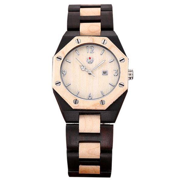 

wristwatches men watch quartz japan movement ladies wooden calendar waterproof luminous octagonal case lover couple clock 6603, Slivery;brown