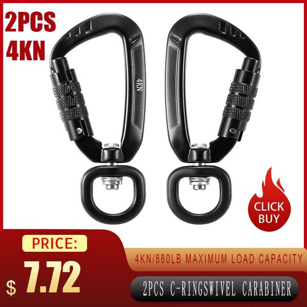 

cords, slings and webbing 2pcs carabiner 360Â° rotatable auto locking survival d-ring key chain clip camping rescue gear hook swivel