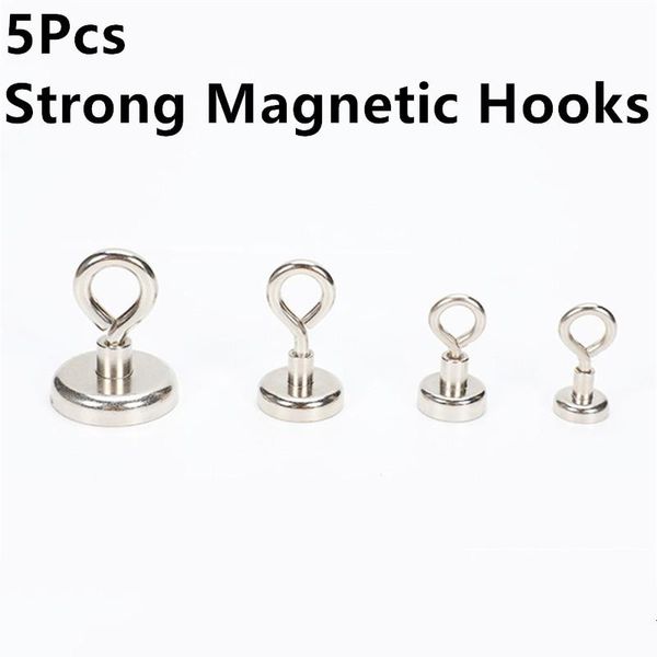 

5pcs magnetic hanging hooks strong magnet neodymium rare earth hanger for home kitchen wall hook & rails