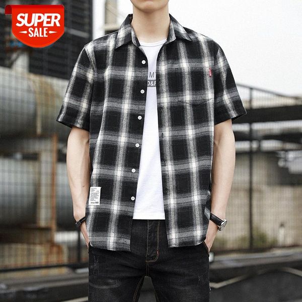 

plaid shirt men's summer korean short-sleeved casual trend #bk74, White;black