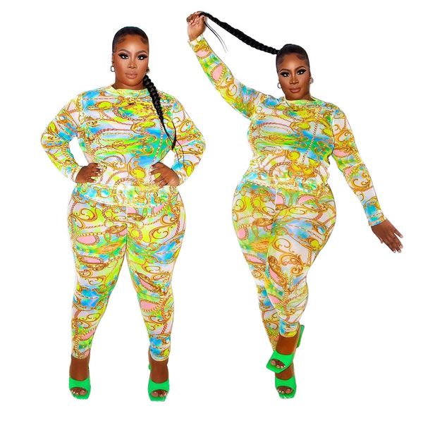 

plus size tracksuits womens fashion slim fit gold chain printing two-piece suit, Black