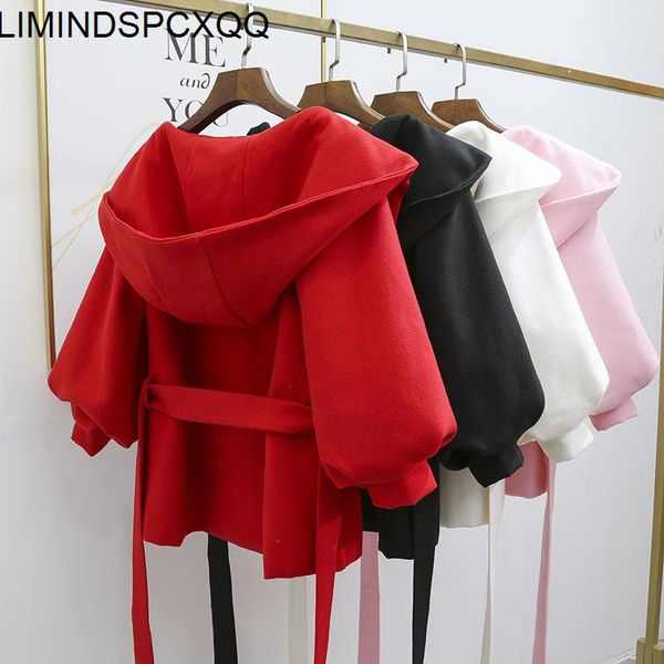 

women's wool & blends manteau hiver femme 2021 windbreaker ladies short trench coat loose clothes casual spring autumn wear, Black