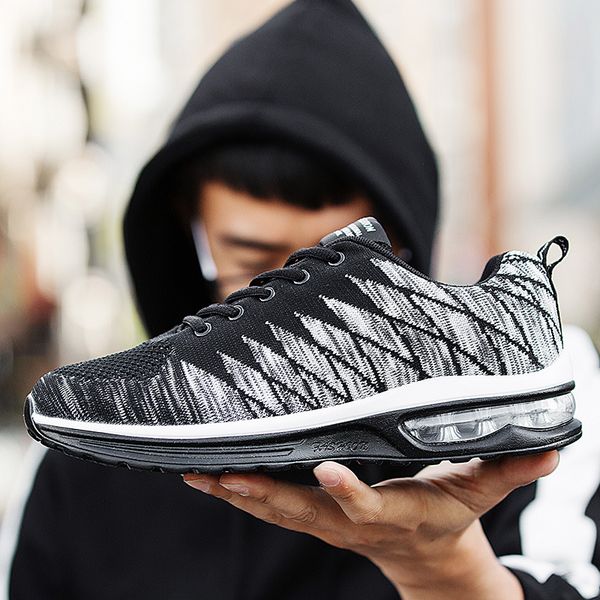 

men's and women's flying woven air cushion men's running fashion sports sho low lace up mh surface for, Black