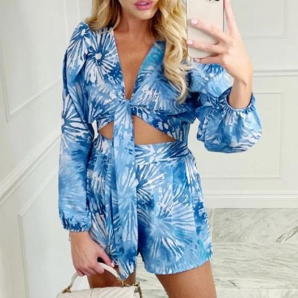 

women's tracksuits crop suit girls with short printing lace up shorts sets for women v-neck long sleeve autumn fashion outfits, Gray