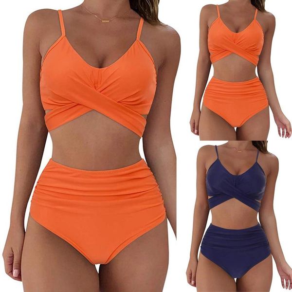 

women's summer solid color split two-piece halter bikini swimsuit 2021 beach wear set swimwear, White;black
