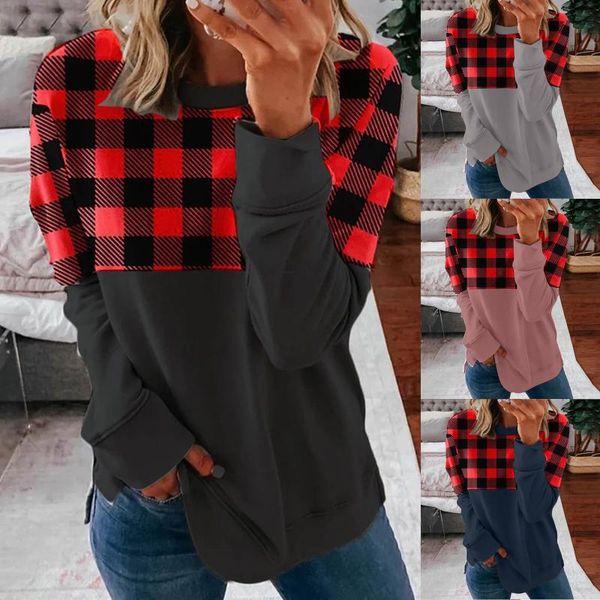 

women's hoodies & sweatshirts red and black checkered long sleeve cap top
