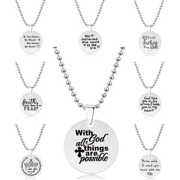 

pendant necklaces necklace stainless steel mother day commemorative birthday gift lettering christmas engraved custom diy, Silver