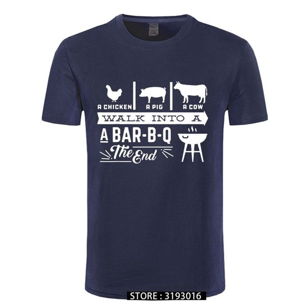 Ein Huhn Schwein Kuh Spaziergang in Barbecue BBQ Lustige T-Shirts Männer Sommer Baumwolle Harajuku Kurzarm O Hals Streetwear Schwarz T-Shirt 210706