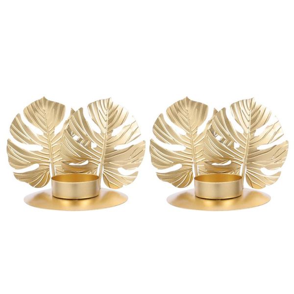 

candle holders 2pcs nordic gold leaf decorative candleholder iron art candlestick (golden)