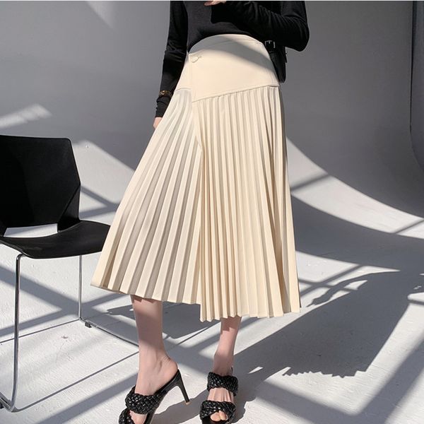 

[ewq] spring summer new asymmetric trend ladies bottom clothing pleated skirt chic all-match skirt elegant ladies clothing 210423, Black
