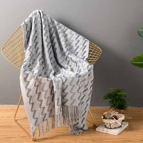 

blankets soft warm knitted blanket with tassels nordic throw thread striped for bed travel tv nap shawl air conditioner