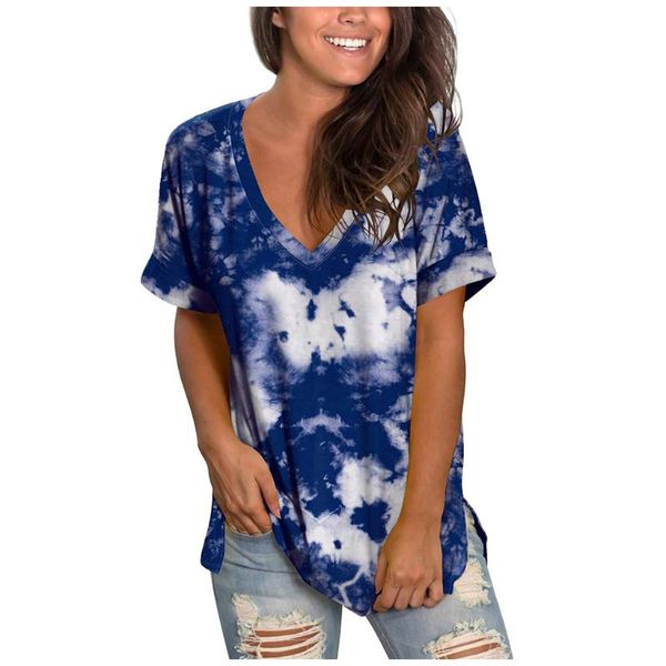

women's blouses & shirts tie dye print blouse women summer v-neck loose vintage pullover female blusas et chemises bluzki, White