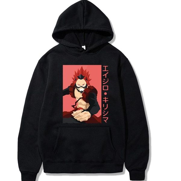 

men's hoodies & sweatshirts japanese anime my hero academia 2021 winter japan style eijiro kirishima streetwear for women/men, Black