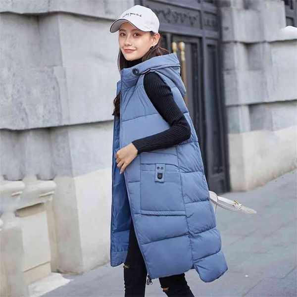 

autumn winter cotton vest women hooded coats sleeveless long jacket thicken padded waistcoat female 210915, Black;white