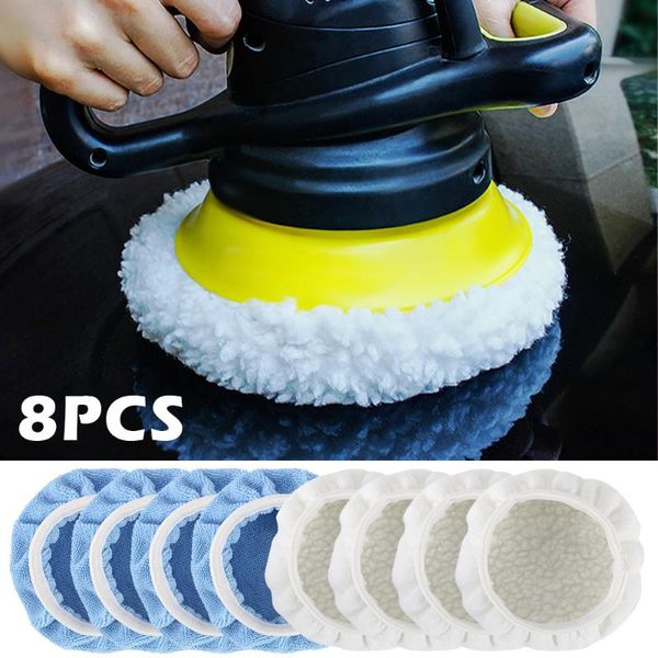 

care products 8pcs car polisher pad microfiber bonnet auto polishing buffer soft wool waxing buffing cover 5-6 inches
