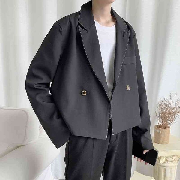 

men's suits & blazers autumn short blazer fashion solid color business casual dress jacket men streetwear loose korean style suit, White;black