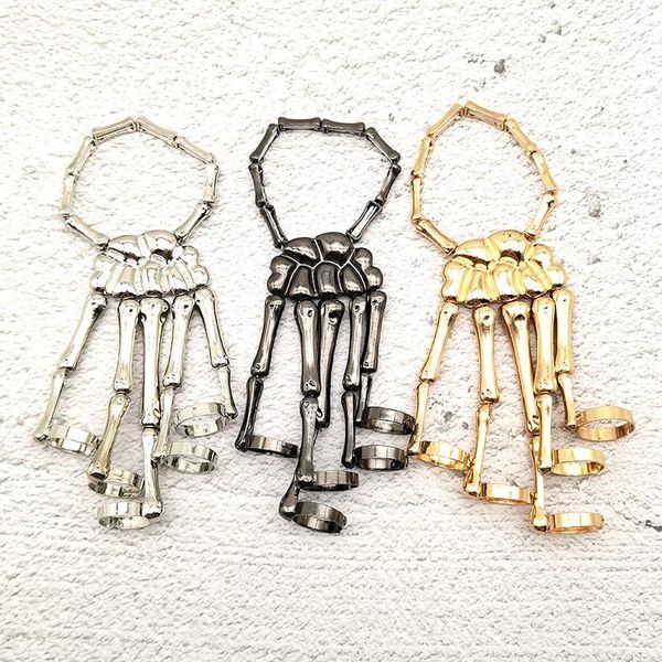 

charm bracelets metal skeleton bone joint hand bracelet ring punk wristband skull fingers halloween handmade exaggeration for men women jewe, Golden;silver