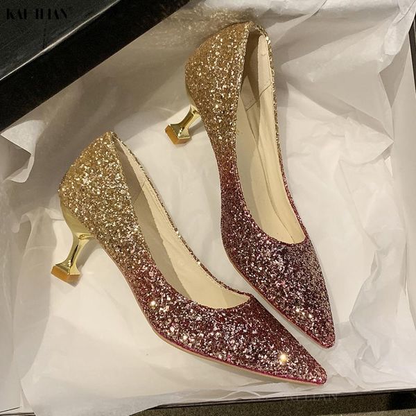 

dress shoes kai ilian women high heels comfortable 6cm wedding shoe ladies 2021 gradation glimmering office lady sexy, Black