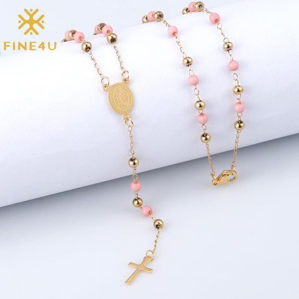 

pendant necklaces fine4u n921 stainless steel 4mm beaded chain necklace with virgin mary guadalupe charm, Silver